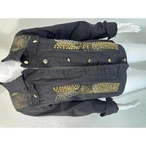 VTG Luxe Moda Sz M Black Rhinestone Studded Jacket Grunge Glam Rock Streetwear